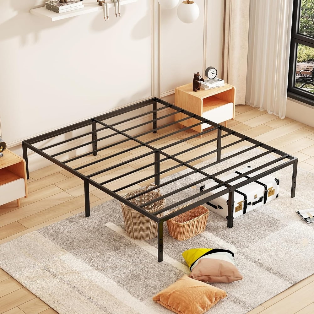 Full Bed Frame, Sturdy Twin Size Metal Platform , No Box Spring Needed, Heavy Duty, Easy Assembly, Under Bed Storage