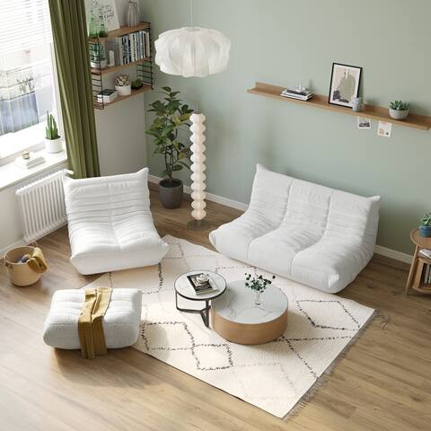 Living Room Lazy Sofa Teddy Fabric Convertible Couches with Ottoman