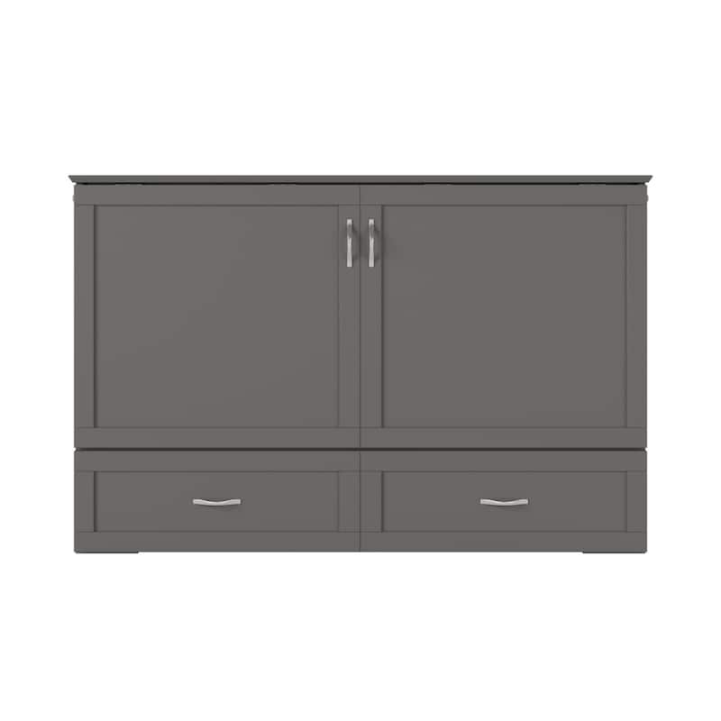 Queen Murphy Bed Chest Solid Wood with Mattress & USB Charging Station - Space Saving Furniture