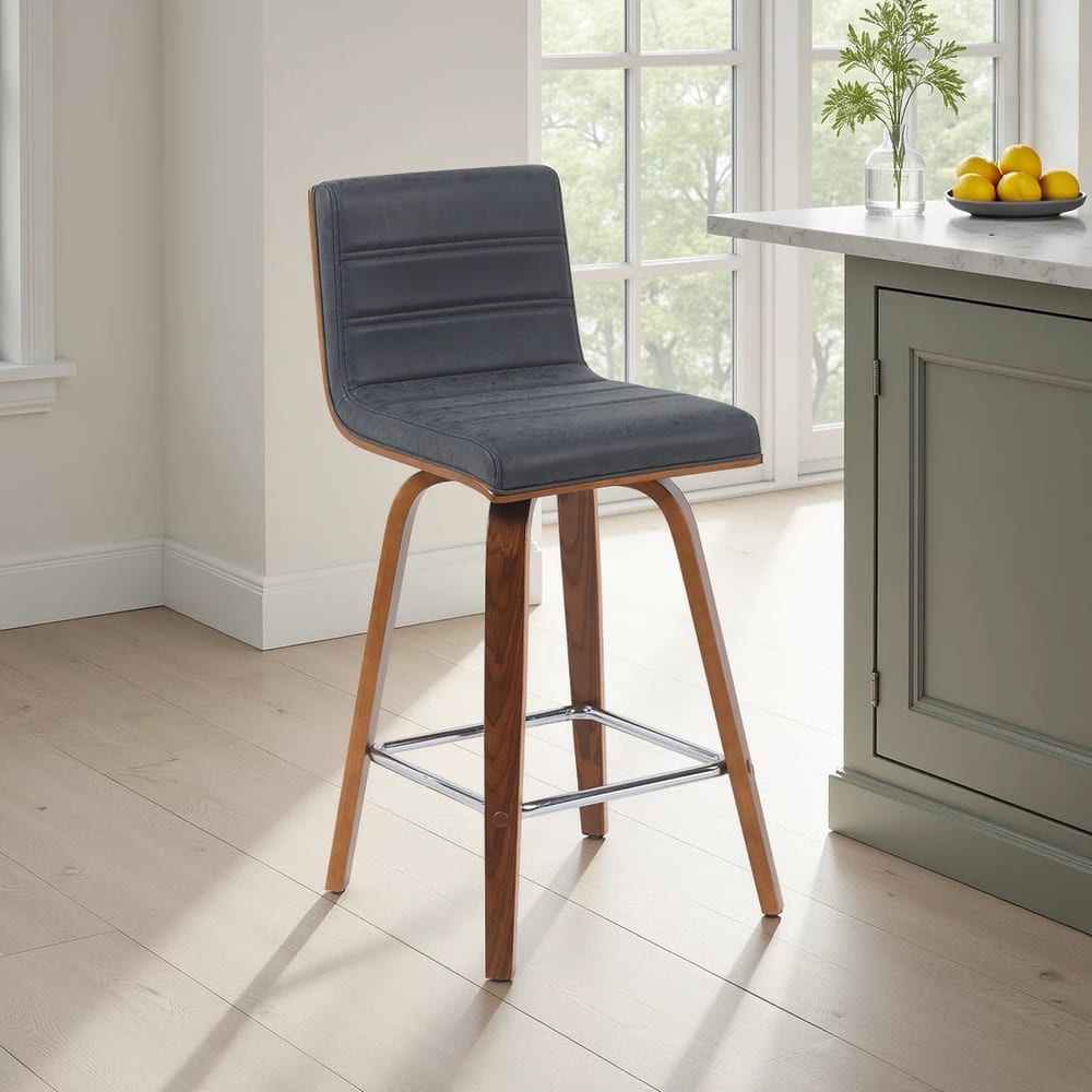 Skara Mid-Century Swivel Counter Stool, Upholstered Counter Height Chair with Bentwood Legs