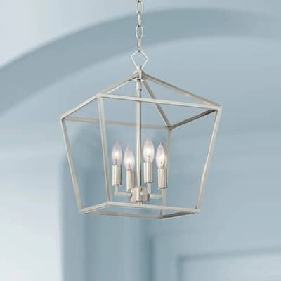Nickel Pendant Chandelier 13" Wide Farmhouse Rustic 4-Light Fixture - 13" x 17"