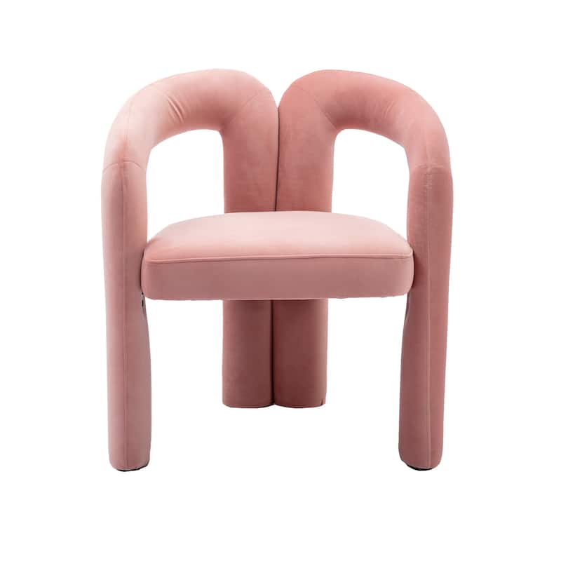 Pink Modern 25.2" Upholstered Accent Chair with Curved Circular Backrest and High-Density Foam (Set of 2)