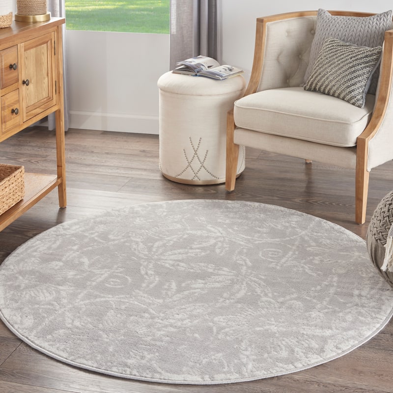 Nourison Whimsicle Country Farmhouse Floral Area Rug - 8' Round - Grey