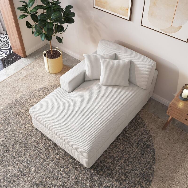 Upholstered Corduroy Chaise Lounge Chair With Pillow, Chaise Lounges For Interior
