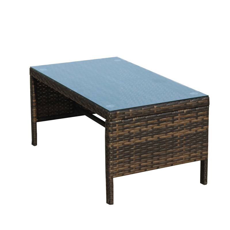 Outdoor Brown Wicker Coffee Table with Clear Tempered Glass Bed Bath & Beyond 37828003