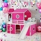 preview thumbnail 2 of 28, Playhouse Full Size Loft Bed with Slide Pink Tent and Tower for Kids