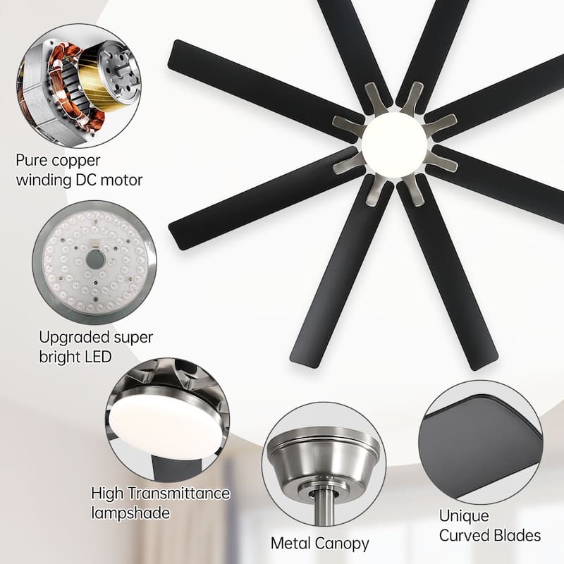 52" Indoor Noiseless Ceiling Fan with Integrated LED Light and Remote