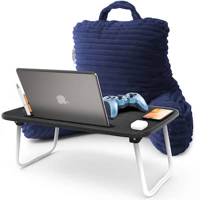Nestl Cut Plush Reading Pillow with Portable Lap Desk Stand for Laptop - Shredded Memory Foam Back Support Bed Rest Pillow