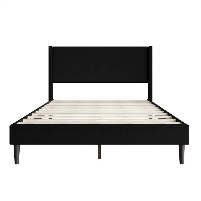 Clayfell Bangor Upholstered Wingback Platform Bed, Linen, No Box Spring Required