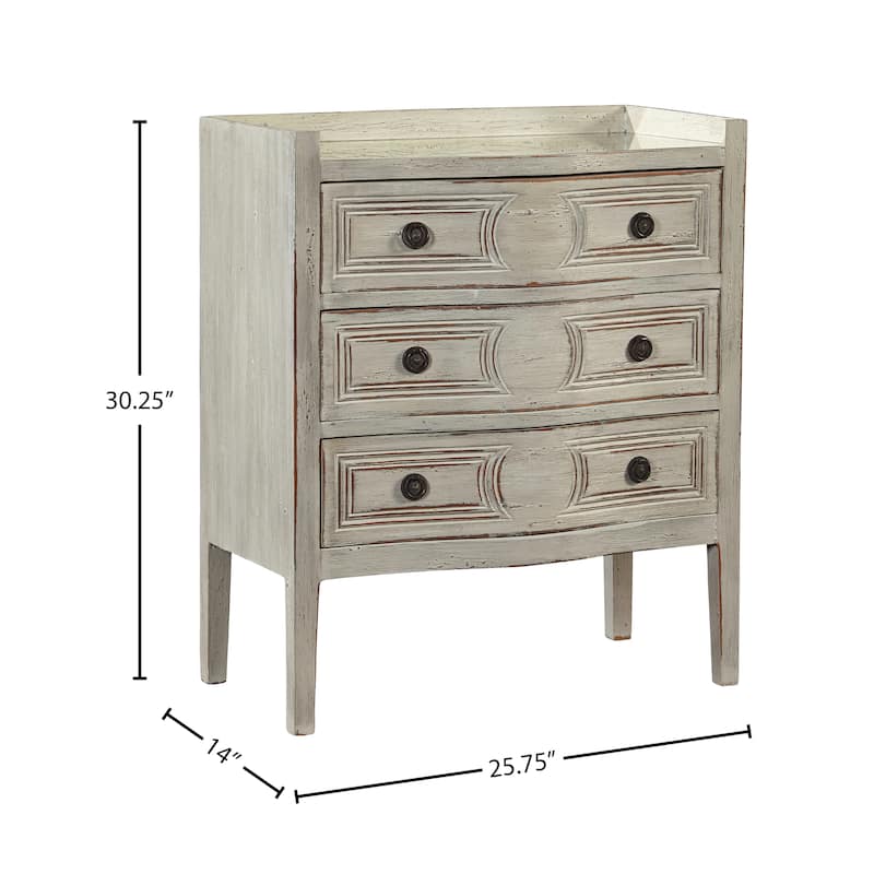 La Rochelle Small Scale 3-Drawer Chest with Antiqued Mirror Top