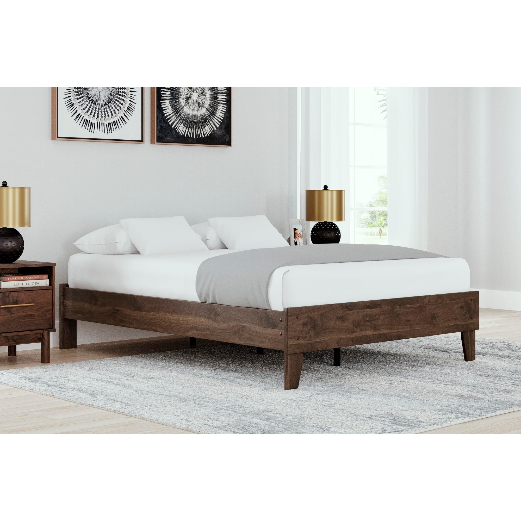 Signature Design by Ashley Calverson Mocha Platform Bed with 2 Nightstands