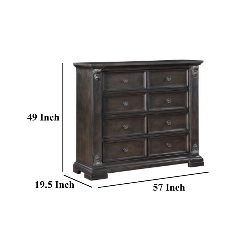 Walz Tall Dresser Chest, 8 Drawers, Espresso Brown Oak, Black Knobs