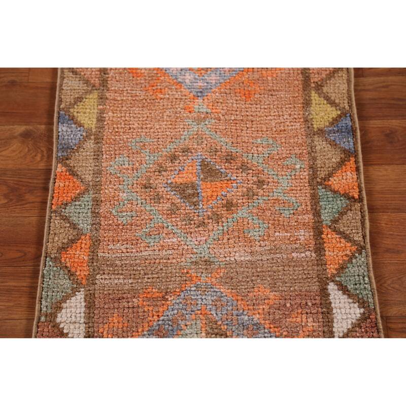 Hand Knotted Oriental 100% Wool Carpet Transitional Geometric Oranges & Rust Anatolian Area Rug - 2' 10'' X 1' 7''