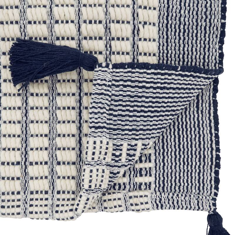 Woven Cotton & Wool Table Runner with Tassels - Textured Non-Reversible Decorative Table Runner for Dining Table, 16"x72"