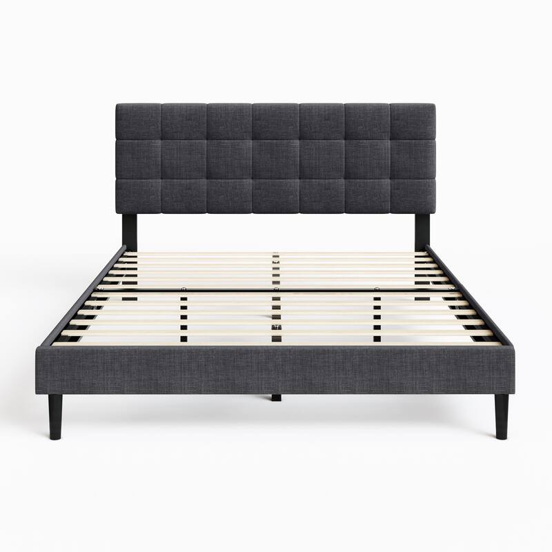 Alazyhome Square Tufted Upholstered Platform Bed Frame