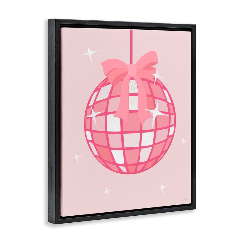 Stupell Pink Disco Ball with Ribbon Framed Floater Canvas Wall Art Design By Natalie Carpentieri