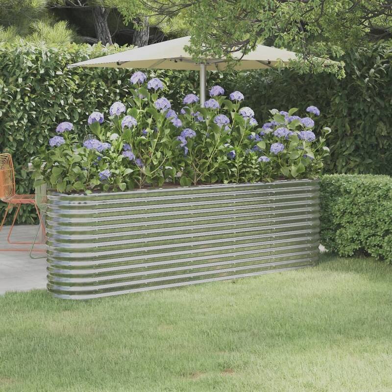 vidaXL Garden Raised Bed Patio Outdoor Raised Planter Box Powder-coated Steel - 88.2"x15.7"x26.8" - Silver