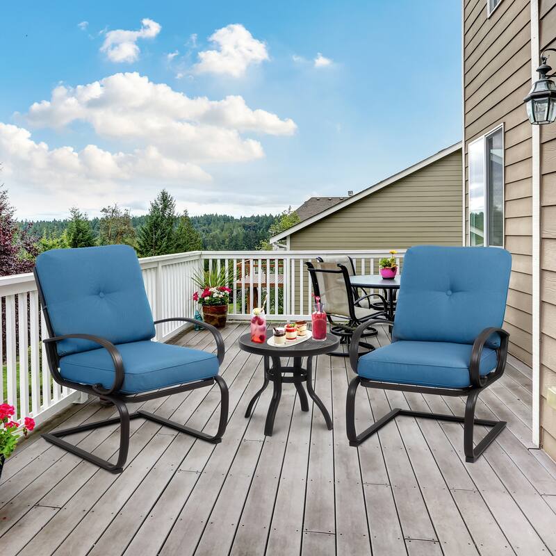 Futzca Spring Patio Chairs,3-Piece Bistro Set Outdoor Furniture for Patio, Garden, and Backyard with Cushioned Seats - Blue