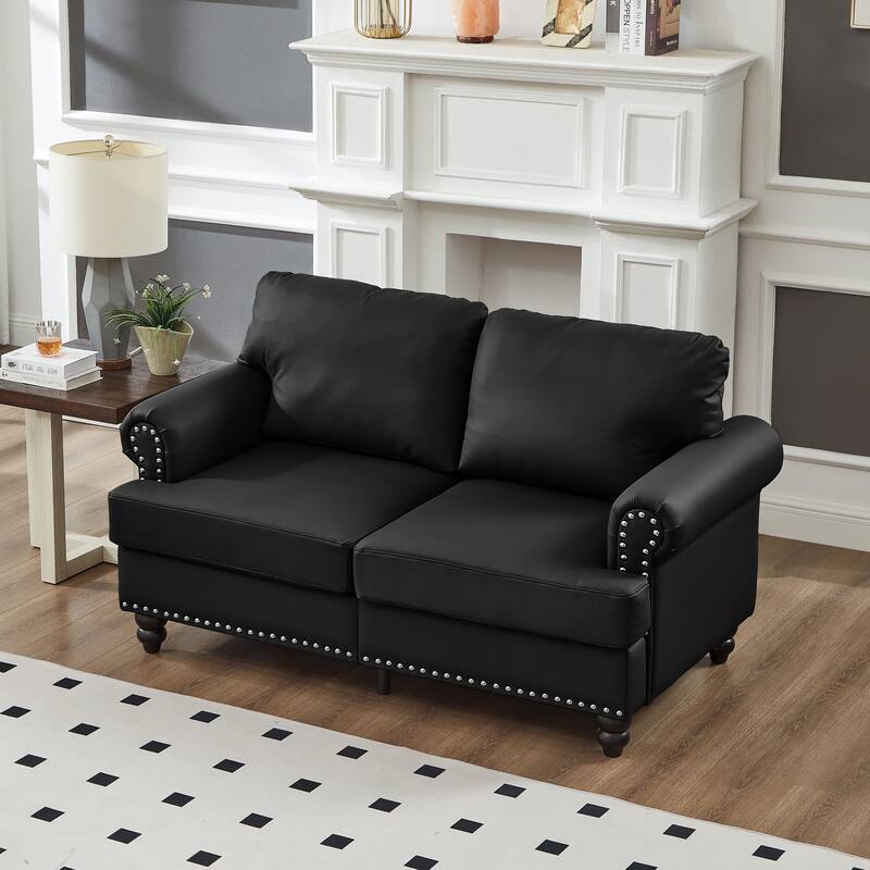 Classic American Storage Couch Imitation Cowhide Leather Loveseat Sofa