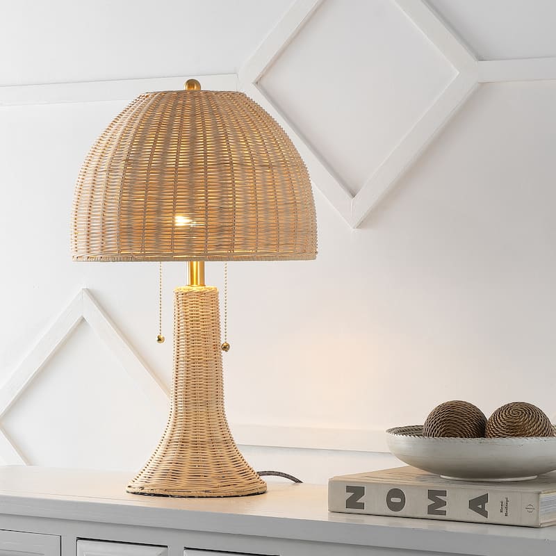 Margie 22" Bohemian Rustic Iron LED Table Lamp, Natural/Brass Gold by JONATHAN Y