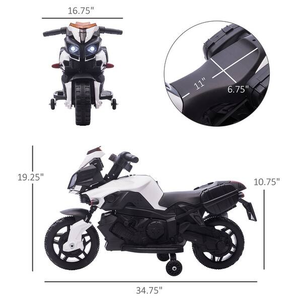 dimension image slide 1 of 4, Kids Electric Ride-On Motorcycle with Training Wheels, Headlights, Horn, and 1.86 mph Speed