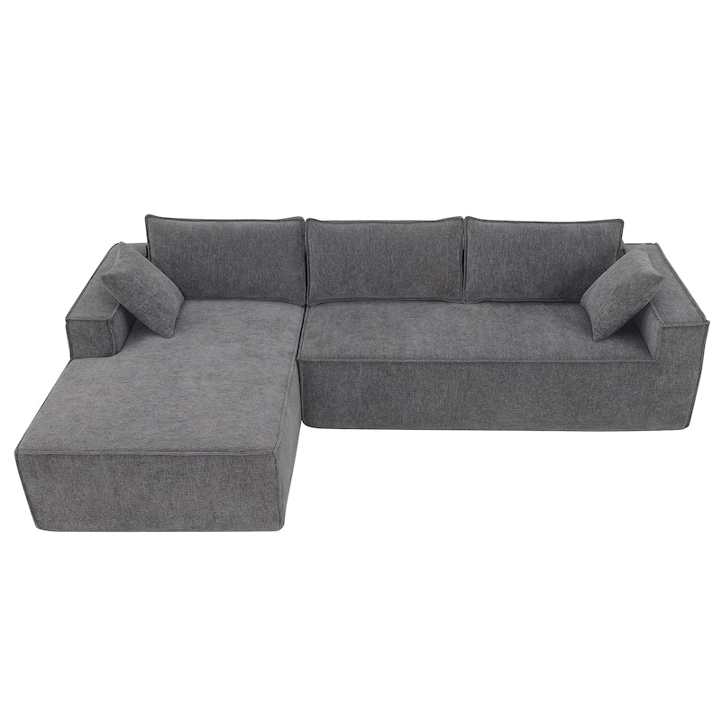 111.5" L-Shaped 4-Seater Modular Sofa with Chaise, 2 Pillows, Wrinkle-Resistant Chenille, and All-Sponge Construction