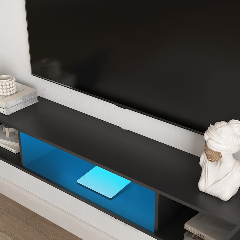 69" Floating TV Stand with 16-Color LED Lights, Wall Mounted Modern Media Console for 55-65 Inch TVs, High Gloss Cabinet