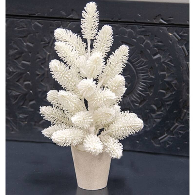 Potted Snowy Fantasy Pine Tree White Glitter Finish Tabletop Christmas Décor Indoor Winter Decoration
