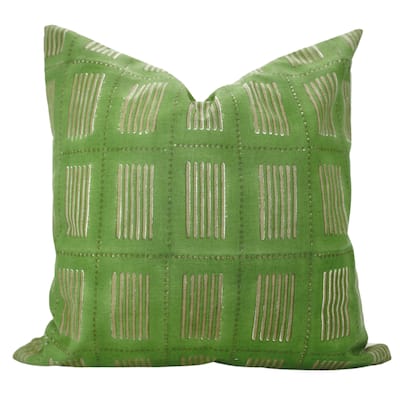 Fabdivine Block Print Cushion Cover 14x36 Inch Farmhouse Stripted Sofa Couch Chair Summer Gift Linen, Green Pillowcase, Yug