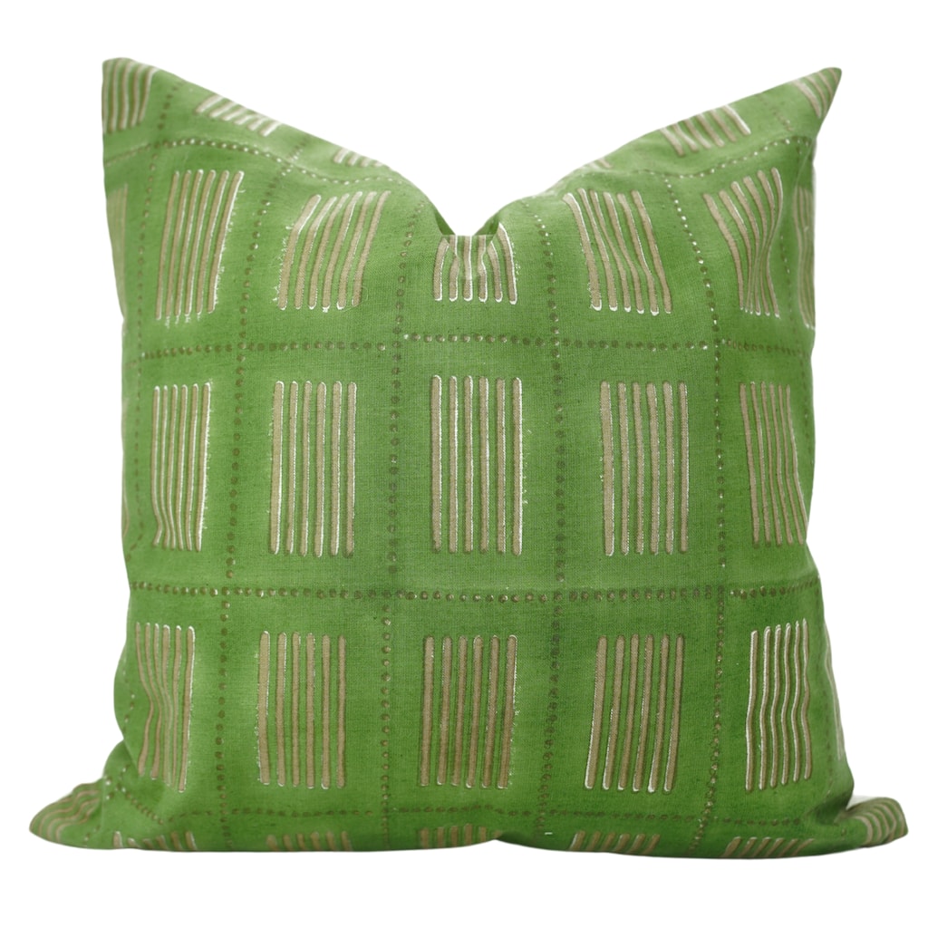Fabdivine Block Print Cushion Cover 16x16 Inch Farmhouse Stripted Sofa Couch Chair Summer Gift Linen, Green Pillowcase, Yug