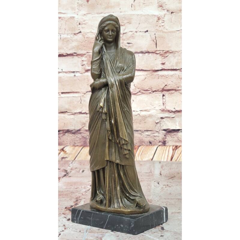 Clical Robes Draped Woman Bronze Sculpture On Marble Base By Jean Patoue