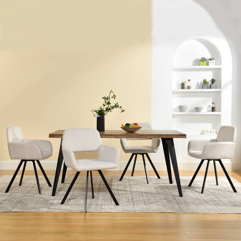 Homy Casa 5-Piece Dining Set with Rectangular Table and Upholstered Swivel Armchairs - Brown - Beige