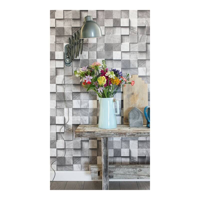 ESTA Home Tevye Grey Wood Geometric Wallpaper - 20.5 x 396 x 0.025