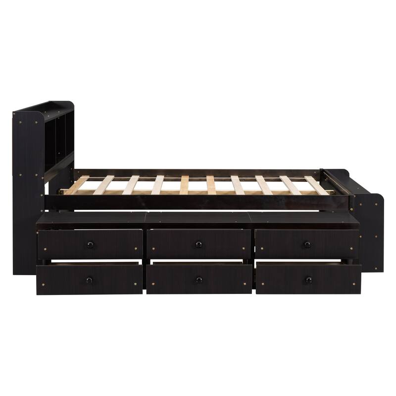 Full Bed with Bookcase Headboard Under-bed Storage