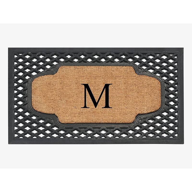 A1HC Mesh Border Rubber and Coir Large Heavy-Duty Outdoor Monogrammed Doormat, 23"X38" Black - M - Black