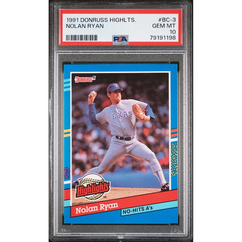 Nolan Ryan 1991 Donruss Highlights Baseball Card #BC-3 Graded PSA 10 - 8'6" x 11'6"