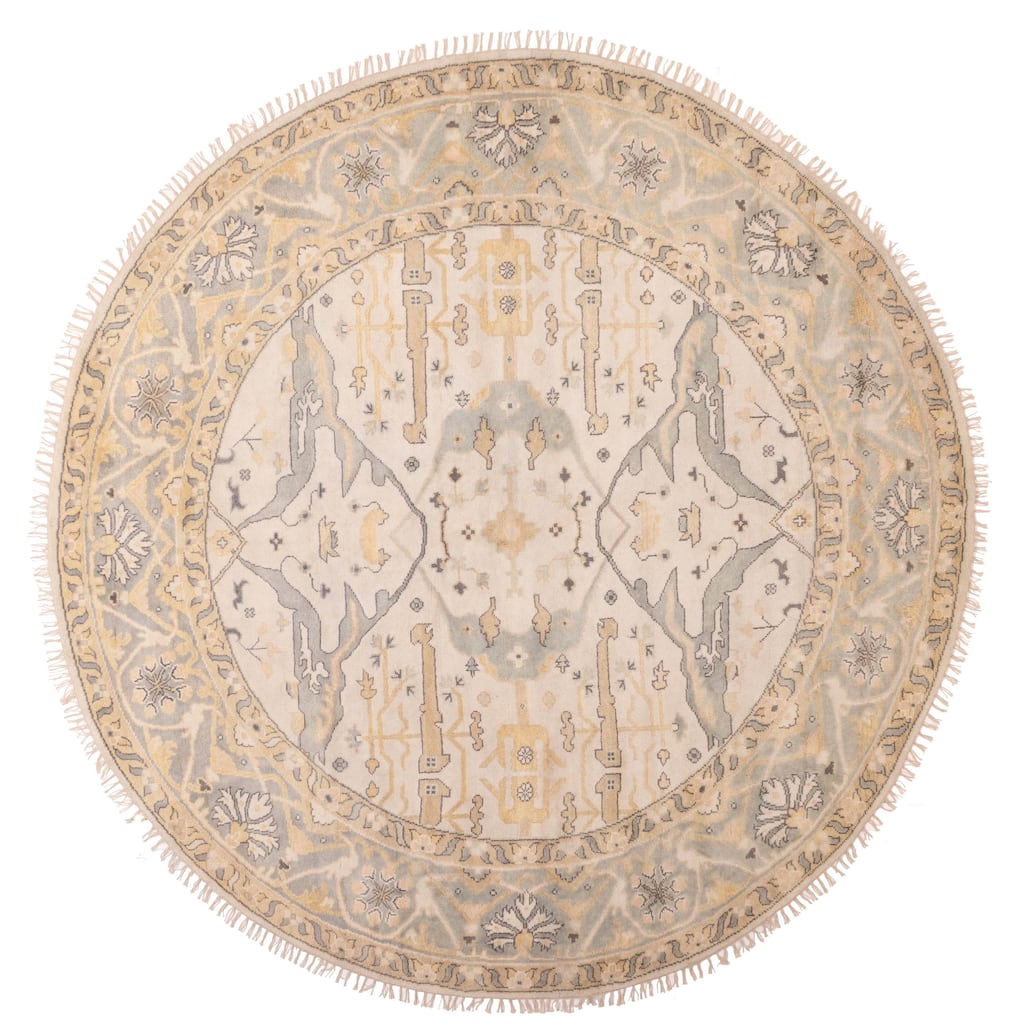 ECARPETGALLERY Hand-knotted Royal Oushak Ivory Wool Rug - 9'6 x 9'4