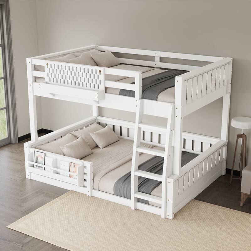 Wooden Bunk Bed of 3 Kinds Size with Pegboard, Bookshelf and Guardrails, Detachable Bunk Bed Convertible 2 Platform Beds
