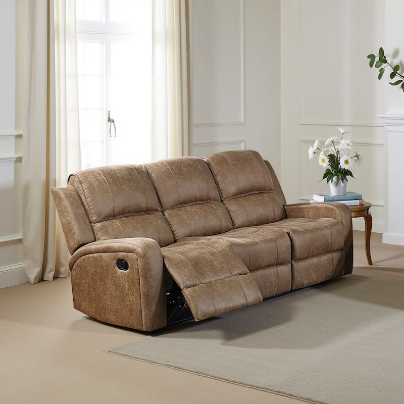 Charles Manual Recliner Sofa, Chestnut Brown Faux Leather, 78 Inch