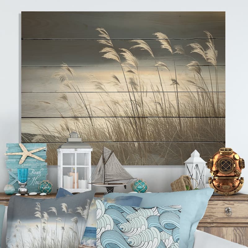 Designart "Beach Winter Scenery" Ocean Wood Wall Decor - Nautical & Coastal Grey Wood Panel On Natural Pine Wood