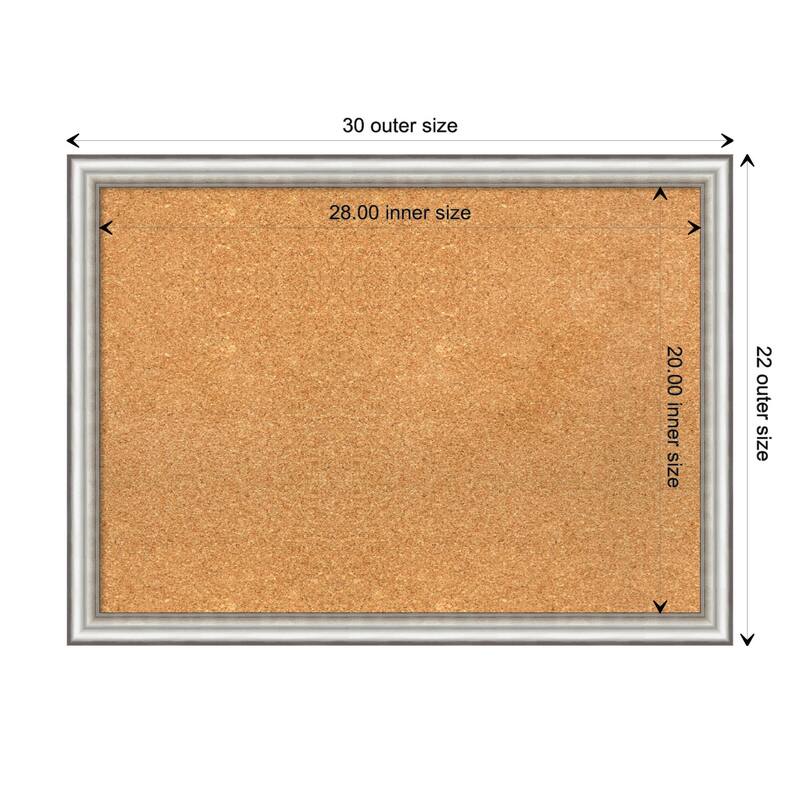 Salon Silver Narrow Framed Natural Corkboard Bulletin Board - Board Size 28x20