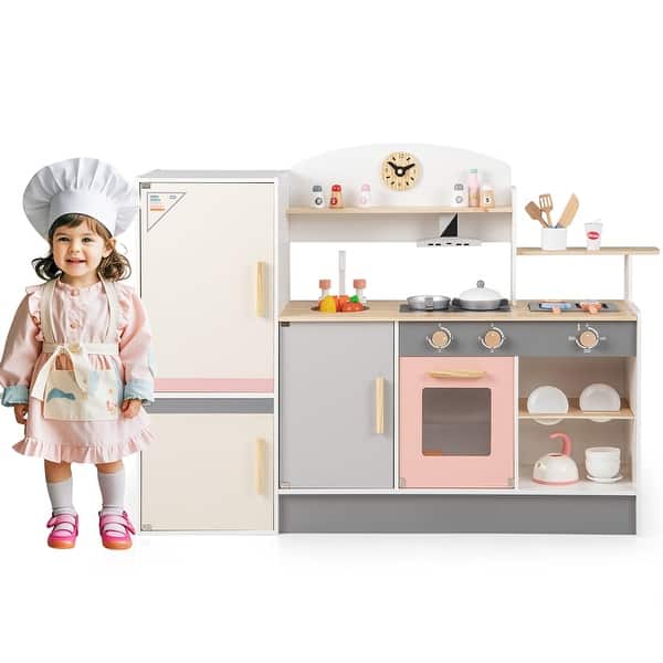 slide 2 of 10, Gymax Kids Chef Play Kitchen Set Toddlers Wooden Pretend Toy Playset Pink