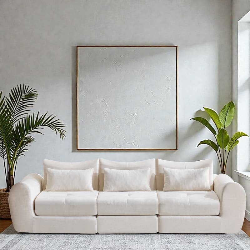 Modular Cloud Sofa, Convertible Folding Sofa Bed, 3-Seat Cushioned Sectional Couch for Living Room Bedroom - White