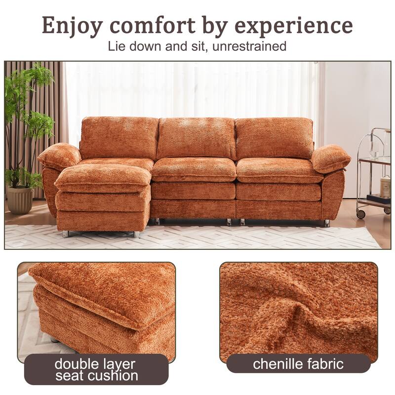 Modern Polyester Deep 3-Seater Sofa Couch with Ottoman