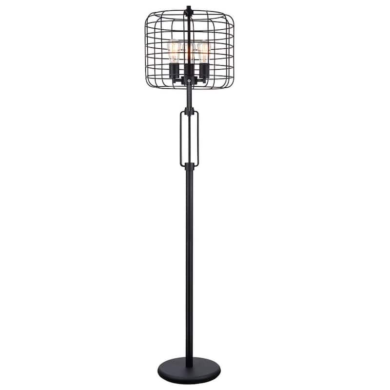 65"H black industrial wire cage floor lamp w/edison bulb