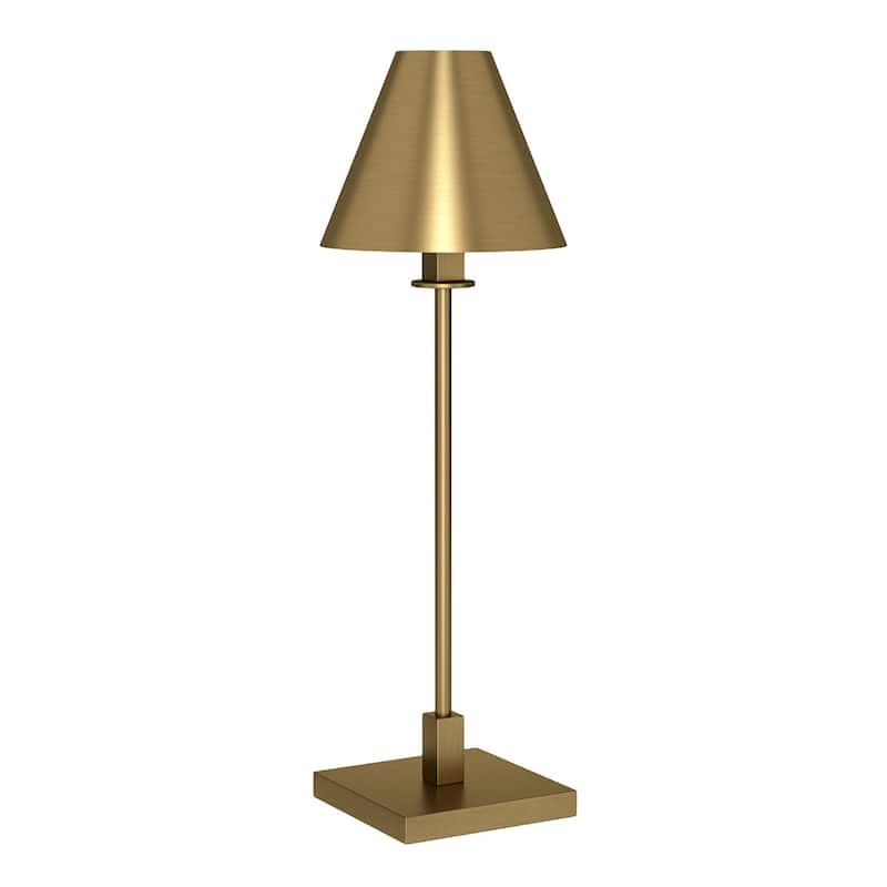 Brass Metal Candlestick Buffet Lamp with Brass Cone Shade and Rocker Switch - 9” x 9” x 28” (D x W x H) - Brass