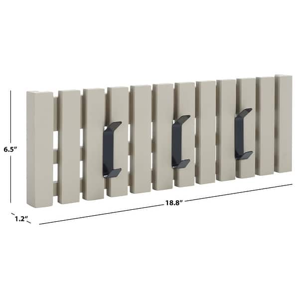 dimension image slide 8 of 12, SAFAVIEH Cato 3-Hook Wall Mounted Coat Rack - 19" W x 1" D x 7" H