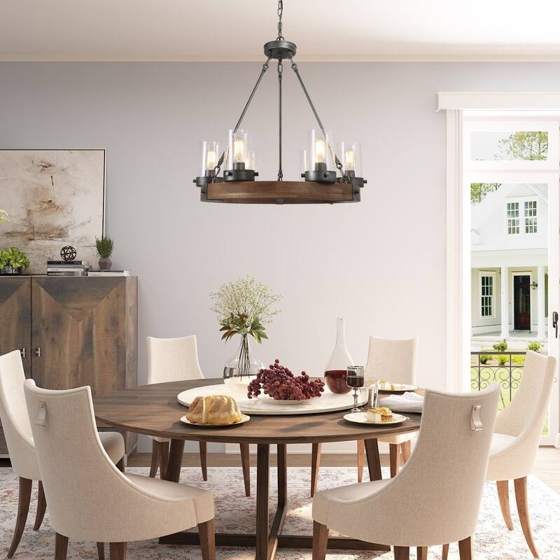 The Gray Barn 6-Light Farmhouse Wood Wagon Wheel Chandelier - D24.8"x H 27.2"