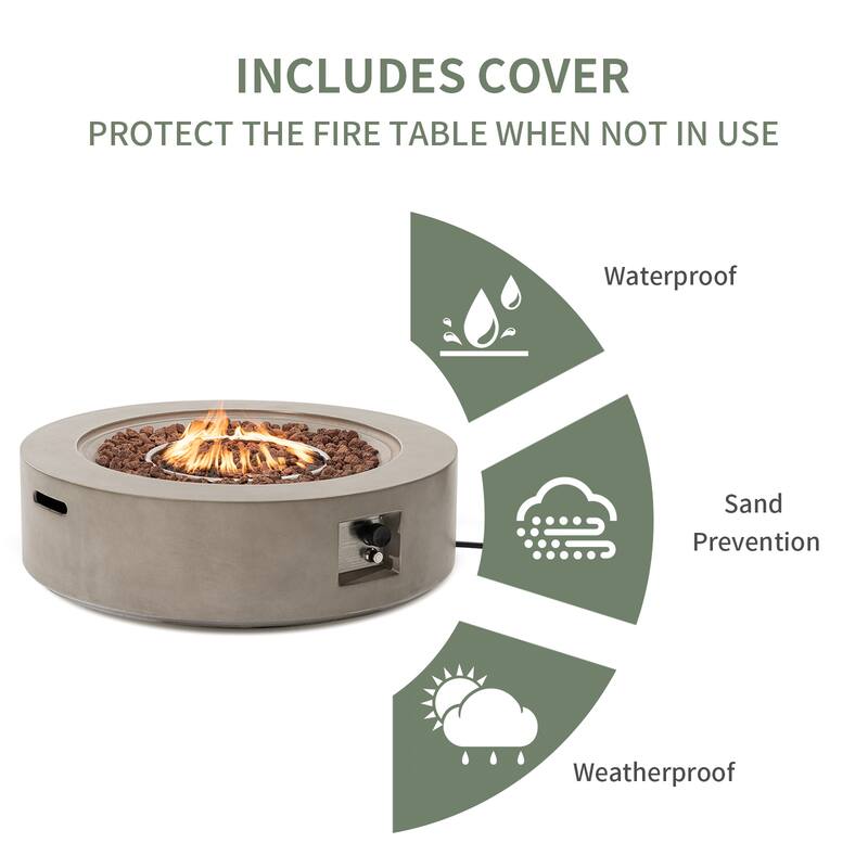 COSIEST Outdoor 41''Round Concrete Fire Pit Table with Tank