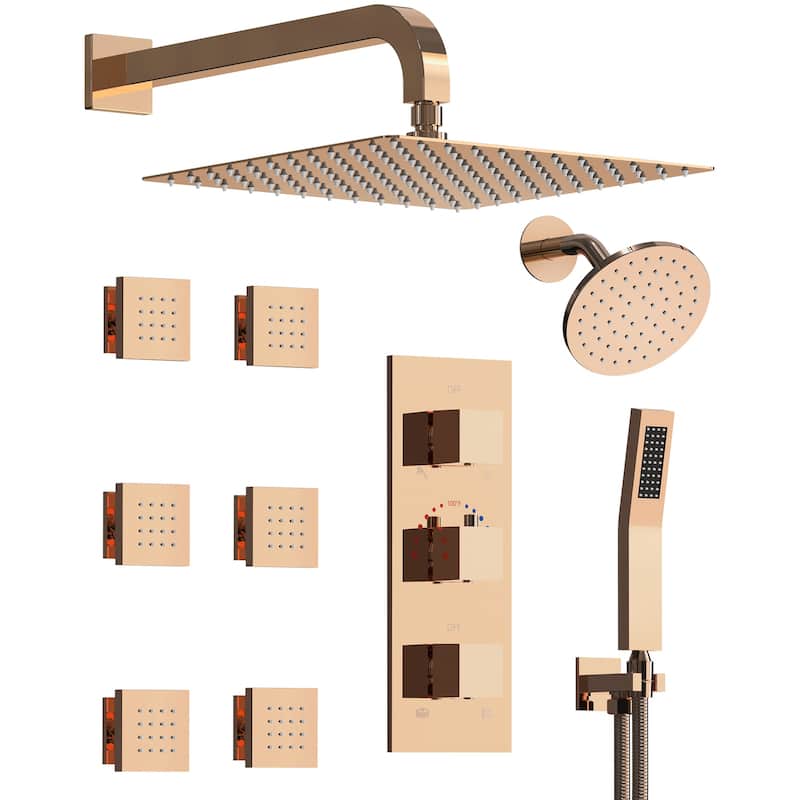 GRANDJOY 12" Wall Mounted Shower System Dual Shower Heads with 6 Body Jets
